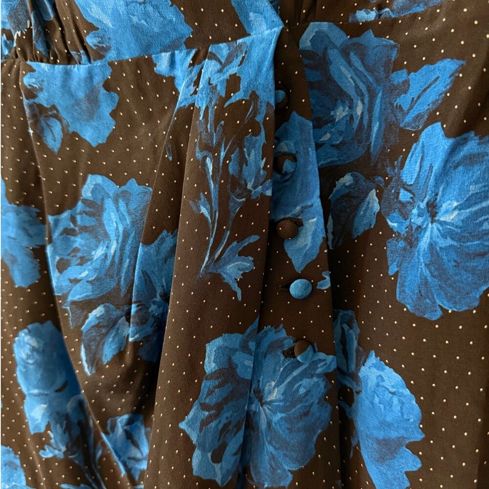The Kooples Dress US 6 EU 38 Black Floral Blue Roses Polka Dot Rocker Chic Indie - Picture 3 of 9